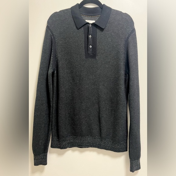 NWT BILLY REID LONG SLEEVE GEO FLOAT JACQUARD POLO BLACK/ASPHALT MEDIUM - Picture 3 of 7